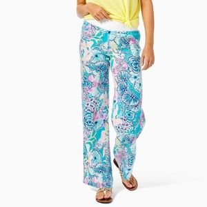 NWT 33" Beach Mid Rise Linen Palazzo Pant in Bali Blue Once Upon A Tide